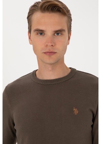 U.S. Polo Assn. Erkek Slim Fit Bisiklet Yaka Vizon Basic Kazak 50313713-VR052