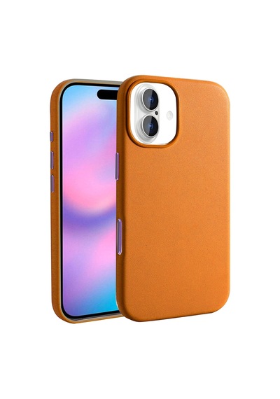 Apple Uyumlu iPhone 17 Kılıf M-safe Şarj Özellikli Pu Deri Görünümlü Zore Kupra Kapak Turuncu