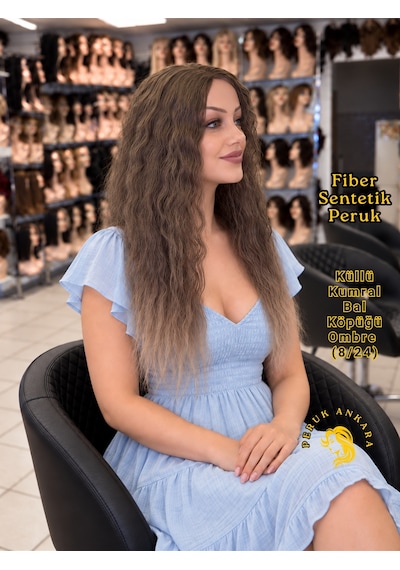 Afro Dalgası Peruk Fiber Sentetik Açık Küllü Kumral Bal Köpüğü Ombre