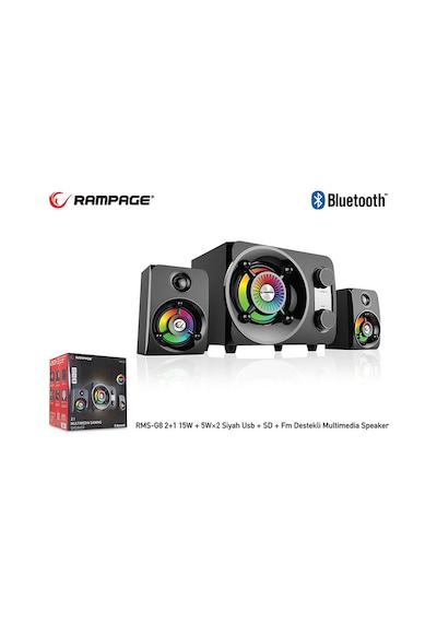 Rampage Rms-G8 2+1 25W Rainbow Siyah Led Işıklı Gaming Speaker