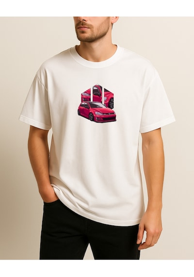 Golf Baskılı T-shirt Beyaz