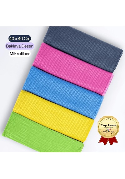Mikrofiber Baklava Desen Temizlik Bezi 40x40 Cm 5 Adet Karışık Renk Cam Ve Porselen Temizlik Be
