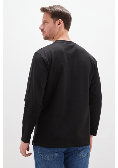 Fullamoda Baskılı Bisiklet Yaka Sweatshirt Siyah