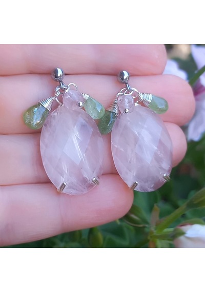 2787 Pembe Kuvars Zebercet El Yapımı Çelik Aparatlı Küpe Açık Pembe