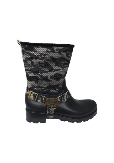 New Fashıon Casual Kadın Siyah Desenli Bot Siyah