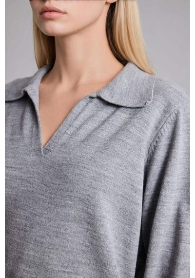Defacto Regular Fıt Polo Yaka Gri Melanj Kazak F0405ax26wngr158 Gri-gr158