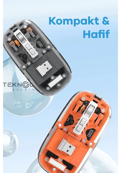 Bay Bluetooth Usb Çift Modlu Sessiz Mouse, Şeffaf Mıknatıslı Kapaklı, Type-c Şarjlı, Dpı Ayarlı, Kablosuz 10m