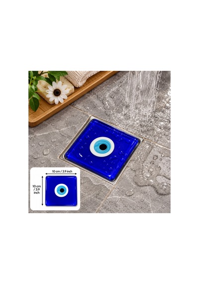 El Yapımı Nazar Boncuklu Cam Banyo Gider Kapağı 10x10 Cm Dekoratif Gider Süzgeci