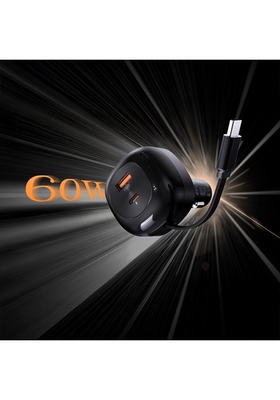 Lenyes Ca59 Pd 60w Type-c Kablolu Hızlı Şarj Özellikli Type-c + Usb-a Portlu Araç Şarj Aleti Siyah