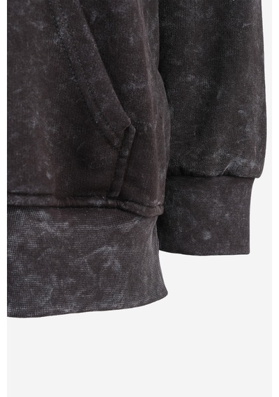 Sırt Detaylı 55 Baskılı Oversize Kapüşonlu Sweat Füme