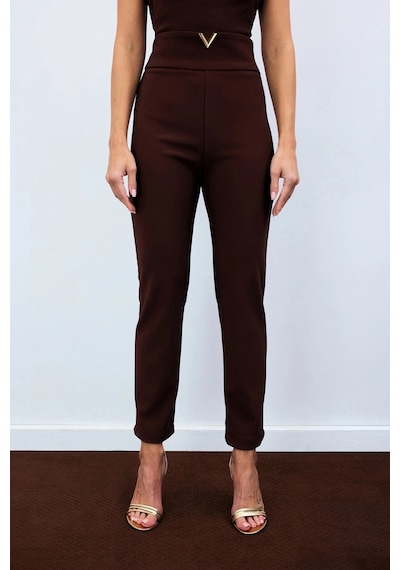 Sateen Bel Aksesuarlı Pantolon - Kahve Kahve