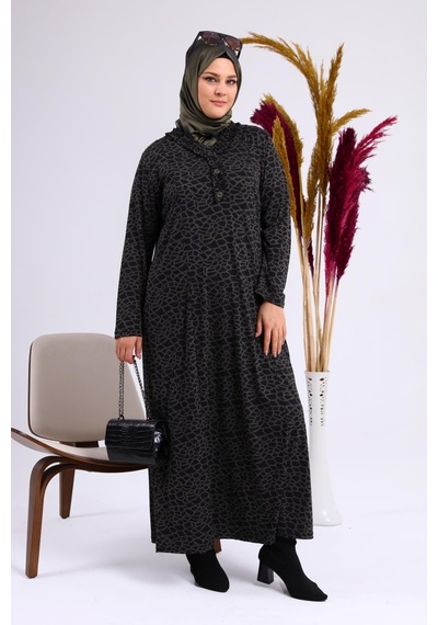 Kadin Gunluk Elbise Tesettur Leopar Desenli Buyuk Beden Elbise 001