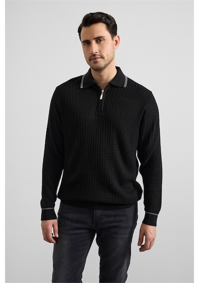 Süvari Siyah Regular Fermuarlı Polo Yaka Kazak Tr2013700497-s09 Siyah