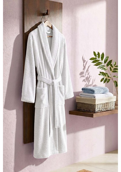 Beyaz Şalyaka %100 Pamuklu Unisex Otel & Spa Bornozu