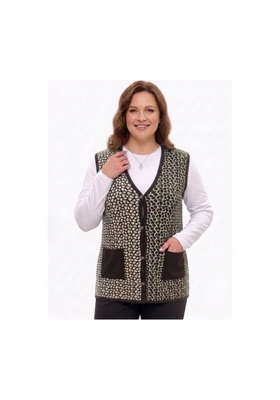 Onno Style Women Çelik Örgü Klasik Leopar Desen Triko Yelek Kahverengi