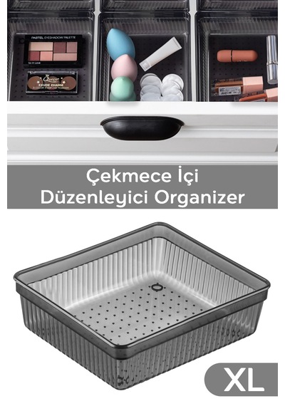 Modüler Çekmece İçi Düzenleyici - Banyo Makyaj Takı Organizer Ofis Düzenleyici 15,2x15,2cm Antrasit