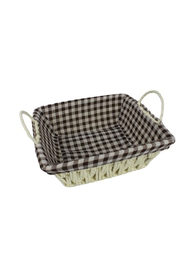 Hasır Rattan Ekmeklik Ekmek Sepeti Kare Ekose Kumaşlı Krem