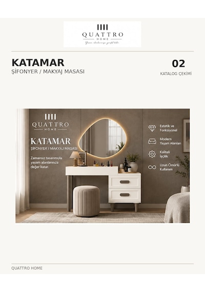Katamar Aynalı Makyaj Masası Beyaz