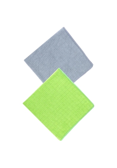 Silver Home 40 x 40 CM Kareli Kurulama Mıcrofıber Bez 55 G. 320 G / Msqr Overlok Yeşil - Gri 2 Adet