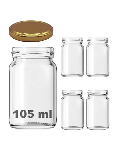 4 Adet 105 Ml Baharatlık Mama Şekerleme Çok Amaçlı Metal Kapaklı 105 Cc Kısa Cam Kavanoz Gold