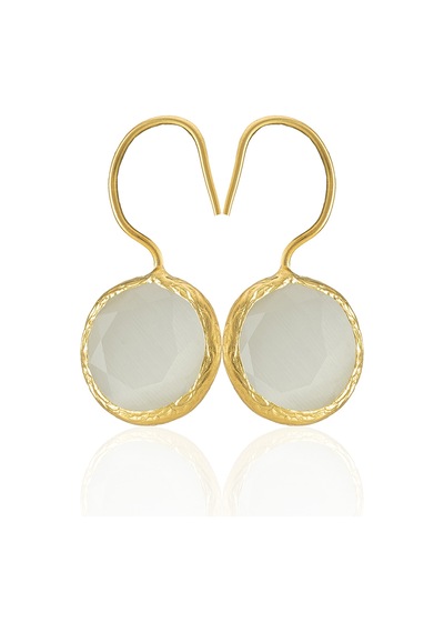 Kadir Jewellery 22 Ayar Altın Kaplama Kadın Taşlı Küpe -el İşçiliği Ve Hipoalerjenik Küpe -e01 Beyaz