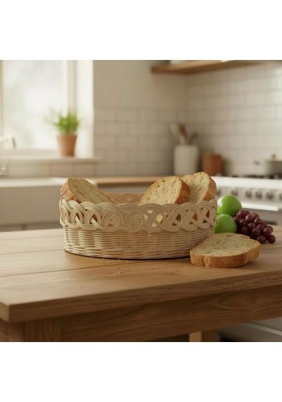 El Yapımı Doğal Rattan Sepet Ekmek Sepeti Meyve Sepeti Rattan0001 Bej