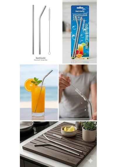 Paslanmaz Çelik Pipet Seti - 2 Adet Tekrar Kullanılabilir Metal Pipet 1 Düz, 1 Eğri Ve 1 Adet Temizleme Fırçası, Çevre Dostu, Bulaşık Makinesinde Yıkanabilir Ekolojik Pipet Seti Çok Renkli Paslanmaz Çelik Pipet Seti - 2 Adet Tekrar Kullanılabilir Metal Pipet 1 Düz, 1 Eğri Ve 1 Adet Temizleme Fırçası, Çevre Dostu, Bulaşık Makinesinde Yıkanabilir Ekolojik Pipet Seti Çok Renkli