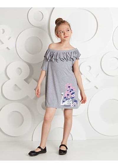 Denokids Ollie&Olla Kuğu Tek Kol Elbise Gri
