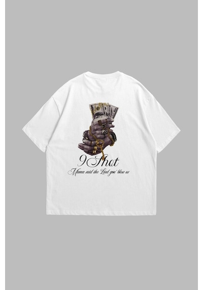 Startmore Money Hand Baskılı Oversize Unisex Beyaz Beyaz