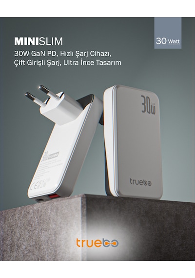 Truebo MiniSlim 30w Hızlı Şarj Adaptörü Truebo MiniSlim 30w Hızlı Şarj Adaptörü