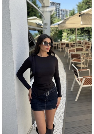 Kechi Woman Omuz Bağlamalı Asimetrik Kesim Bluz Siyah