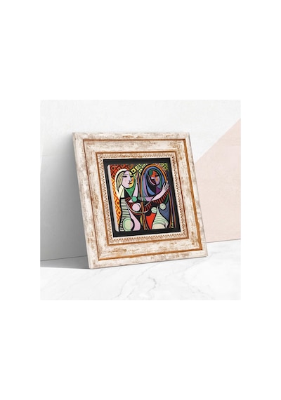 Picasso Ayna Karşısındaki Kız Taş Duvar Tablosu - Çerçeveli Taş Tablo - Dekoratif Duvar Sanatı - Modern Ev Ve Ofis Duvar Dekoru K1-301