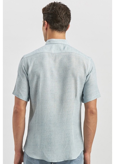 İmza Koyu Lacivert Kısa Kollu Düğmeli Yaka Biyeli Keten Casual Slim Fit Dar Kesim Gömlek 1004240242 Koyu Lacivert