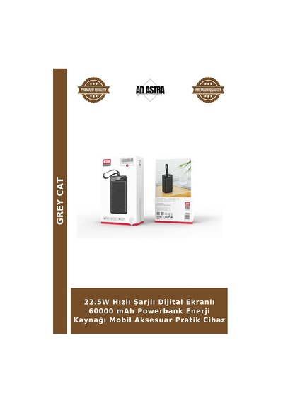 22.5w Hızlı Şarjlı Dijital Ekranlı 60000 Mah Powerbank Enerji Kaynağı Mobil Aksesuar Pratik Cihaz Çok Renkli