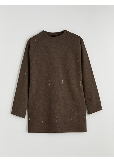 Lcwaıkıkı Classic Bej Soft Touch Taşlı Kadın Sweatshirt Tunik