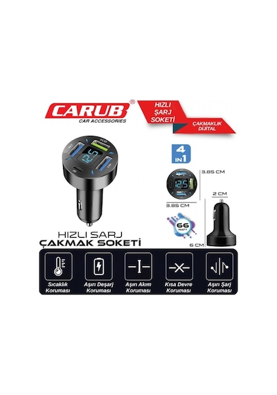 Carub Araç Çakmak Hızlı Şarj Soketi Dijital 4in1 66w Br5901848