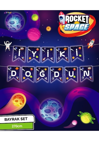 Rocket Space İyi Ki Doğdun Banner Çok Renkli