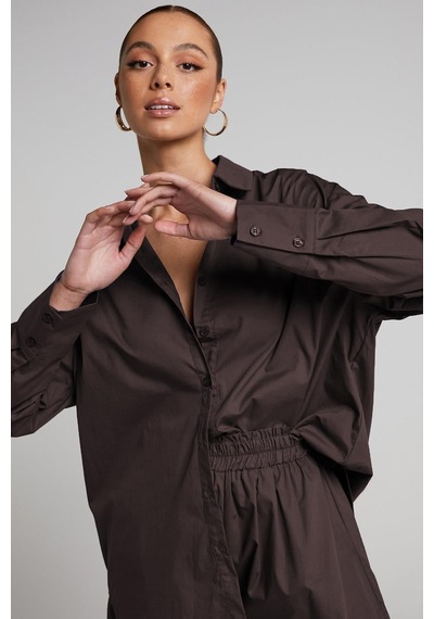 Seeh Kahverengi Oversize Basic Kadın Gömlek Sh268