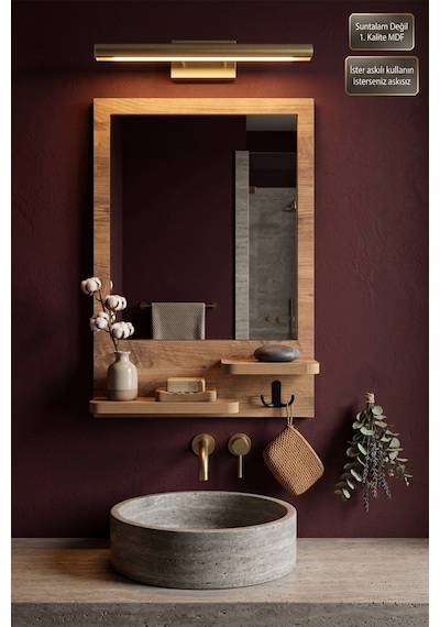 Antik Ahşap Dekoratif Ayna Raflı Askılıklı Ayna Banyo Lavabo Wc Aynası Oda Dresuar Koridor Konsol Mutfak Makyaj Aynası Ynr-03x Atlantik Çam