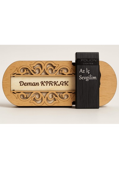 Hediye Çakmak Kişiye Özel İsim Yazılı Ve Mdf Tasarım Kutulu No:1002 Siyah
