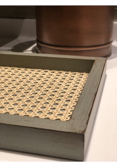 Rattan Hazeran Tepsi Ihlamur Yeşili Eskitme Model Dikdörtgen %100 Doğal Hazeran M026