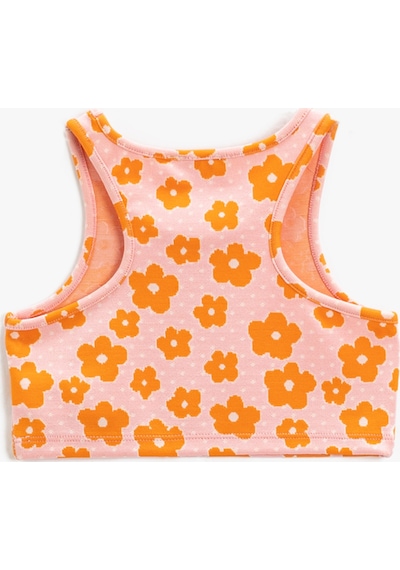 Koton Atlet Crop Çiçekli Kolsuz Yuvarlak Yaka Dar Kalıp Pembe Desenli 3skg30003ak 3SKG30003AK2D7 Pembe