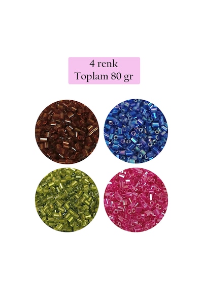 Kesme Cam Boncuk 2mm - 4 Renk - Toplam 80 Gram - Bnc445