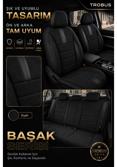 Opel Zafira 5 7 Kişi Oto Koltuk Kılıfı 2003-2011 Siyah Başak Serisi Tay Tüyü Tam Set Siyah