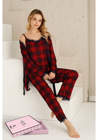Nisanca Sabahlıklıklı 3 Parça Çeyizlik Kutulu Kadın Pijama Takımı- Dantelli Kutulu Kadın Pijama- Geniş Beden Aralığı Kırmızı Nisanca Sabahlıklıklı 3 Parça Çeyizlik Kutulu Kadın Pijama Takımı- Dantelli Kutulu Kadın Pijama- Geniş Beden Aralığı Kırmızı
