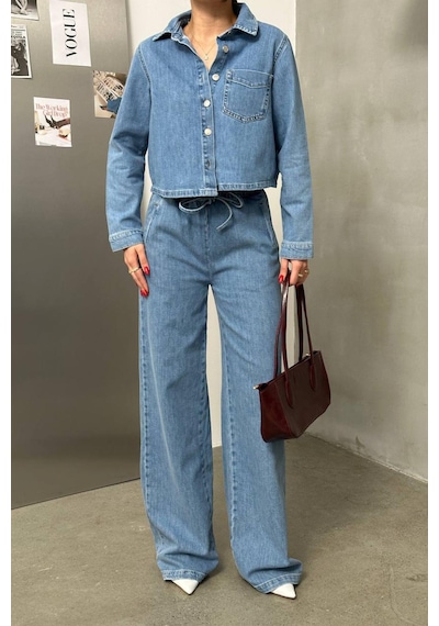 Lacarino 7888 Palazzo Kadını Jean Pantolon Lıght Blue