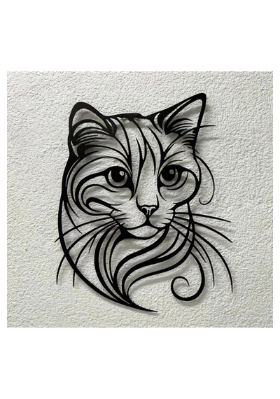 Myc Şık Kedi Figürlü Metal Duvar Süsü Siyah Hayvan Temalı Dekoratif Silüet 30x30 Cm
