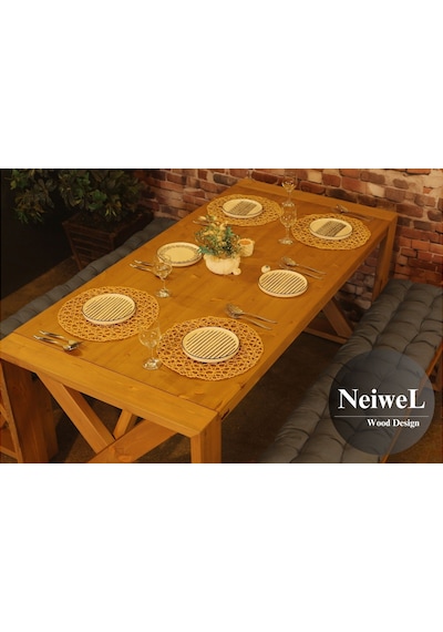 Neiwel Velmar Doğal Ahşap Banklı Yemek Masası Takımı-120-240 Takım Açık Ceviz