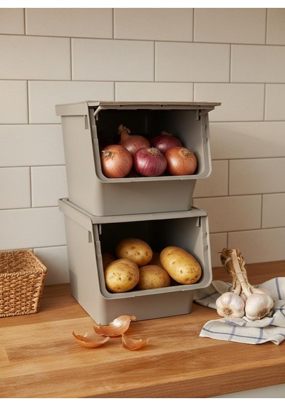 Vizon 2'li 13,5 Lt Modubox Kayar Kapaklı Saklama Kabı & Patates Soğan Kovası & Erzak Kutusu Çr