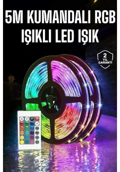 5 Metre Şerit Led Rgb Işıklı Kumandalı Güç Adaptörü Her Ortama Uygun 50467263